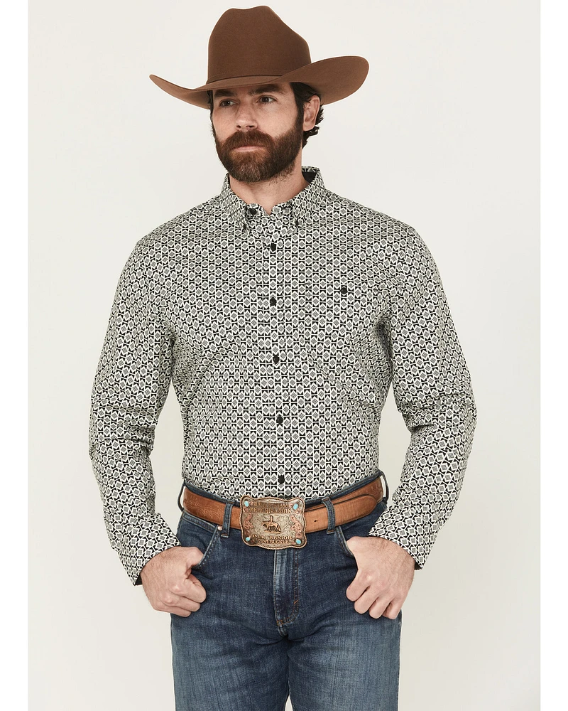 RANK 45® Men's Rockies Ridge Geo Print Long Sleeve Button-Down Stretch Western Shirt