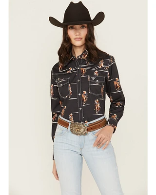 Cowgirl Hardware Women's Conversation Print Long Sleeve Snap Stretch Western Shirt