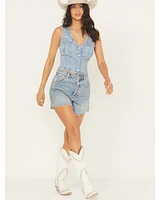 Rolla's X AC/DC Women's Medium Wash High Rise Studded Mirage Cut-Off Denim Shorts