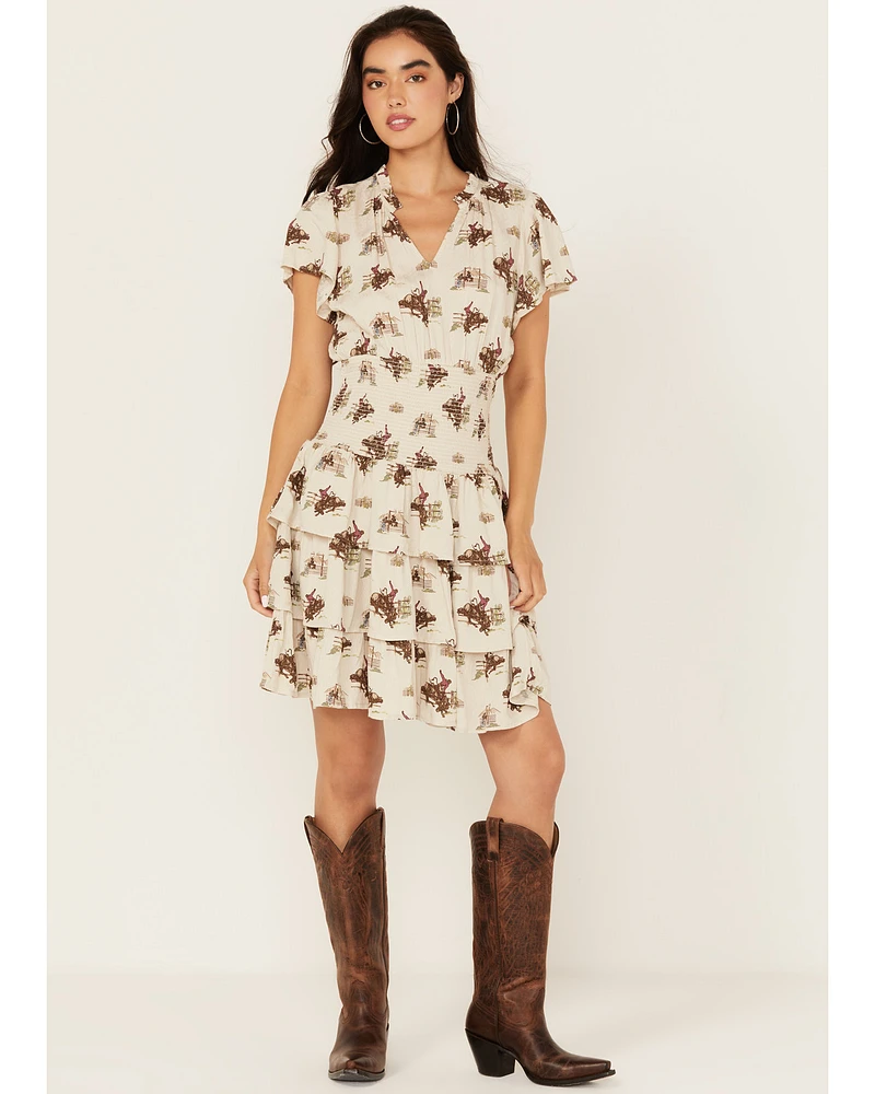 Ariat Women's Stellar Conversational Print Tiered Short Sleeve Mini Dress