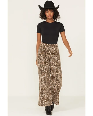 Cello Women's Leopard Print High Rise Wide Leg Jeans
