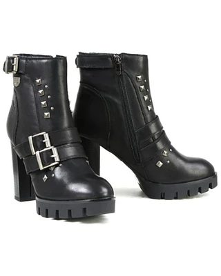 Milwaukee Leather Women's Studded Platform Heel Boots - Round Toe