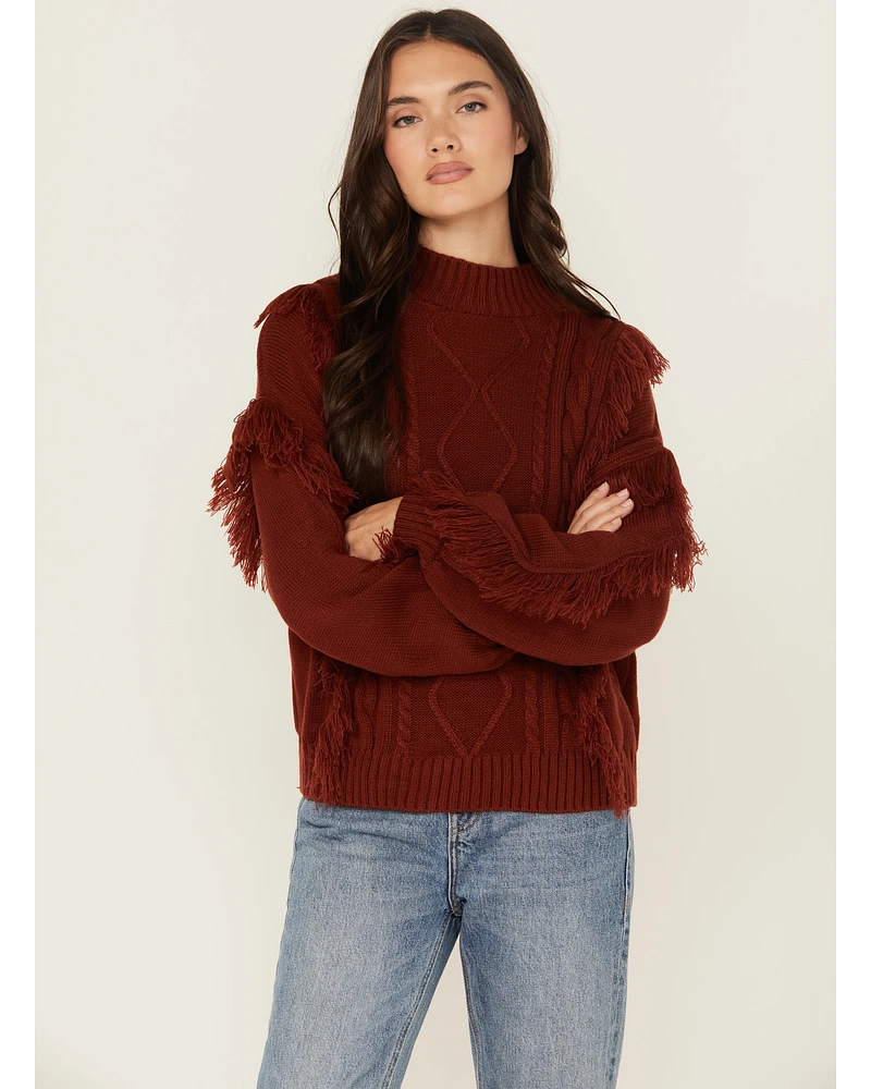 Rock & Roll Denim Women's Fringe Cable Knit Sweater