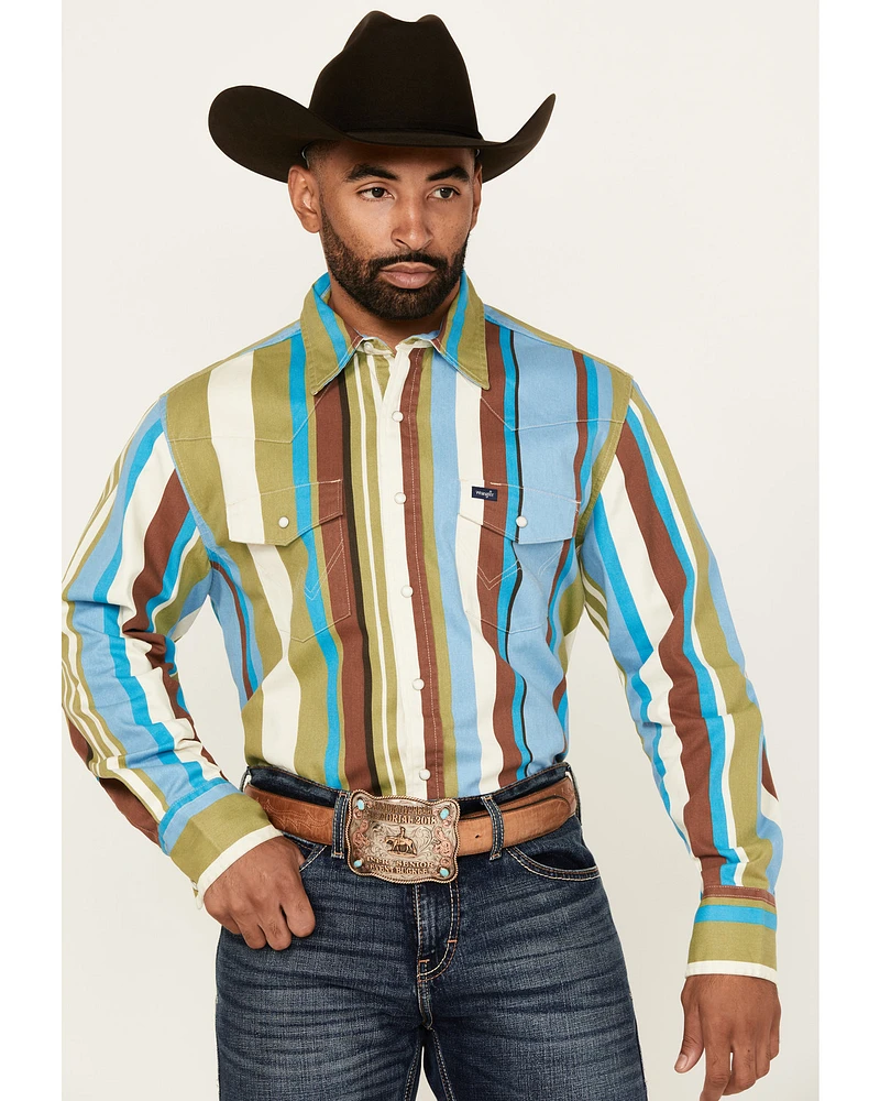 Wrangler Men's Vintage Brushpopper Striped Long Sleeve Snap Western Shirt