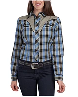 Roper Women's Plaid Print Embroidered Long Sleeve Snap Stretch Western Shirt