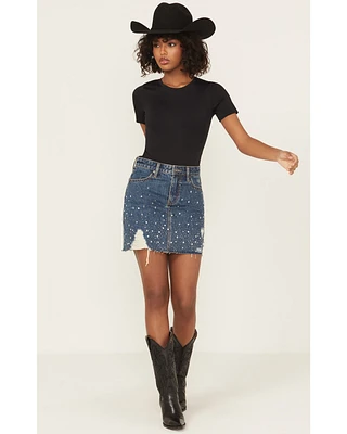 Rock & Roll Denim Women's Medium Wash Embellished Mini Skirt
