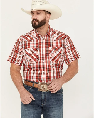 Rodeo Clothing Men's Plaid Print Short Sleeve Snap Stretch Western Shirt