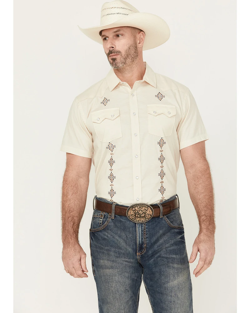 Panhandle Men's Southwestern Embroidered Short Sleeve Pearl Snap Western Shirt