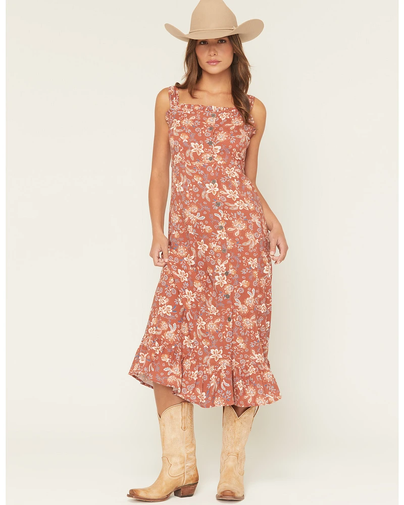 Cotton & Rye Women's Floral Print Sleeveless Button-Down Midi Dress
