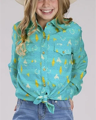 Roper Girls' Summer II Conversation Print Long Sleeve Snap Western Shirt