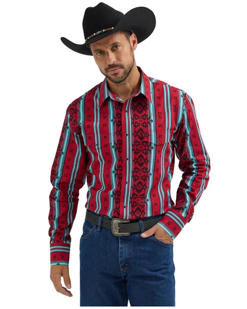 Wrangler Men's Checotah Sonoran Printed Long Sleeve Snap Western Shirt