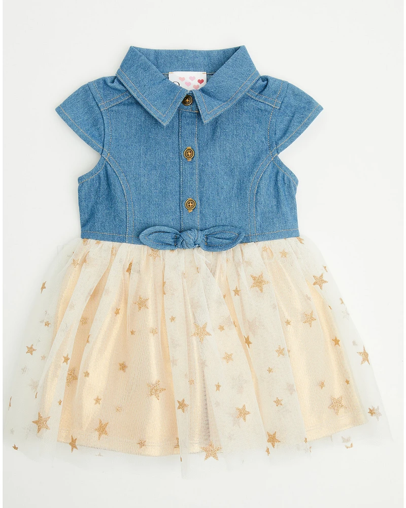 Sugar California Infant Girls' Denim and Tulle Gold Star Dress