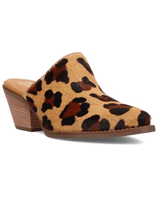 Dingo Women's Calico Leopard Print Hairon Mules - Round Toe