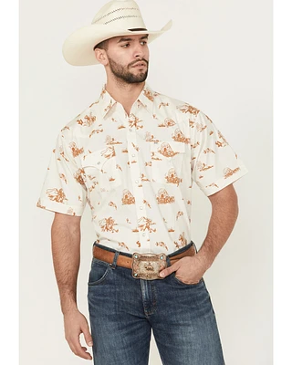Ely Walker Men's Horse Print Short Sleeve Pearl Snap Western Shirt