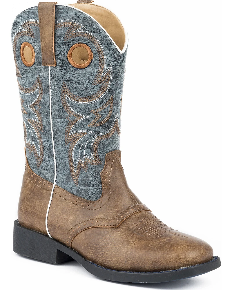 Roper Boys' Daniel Distressed Saddle Vamp Western Boots - Broad Square Toe