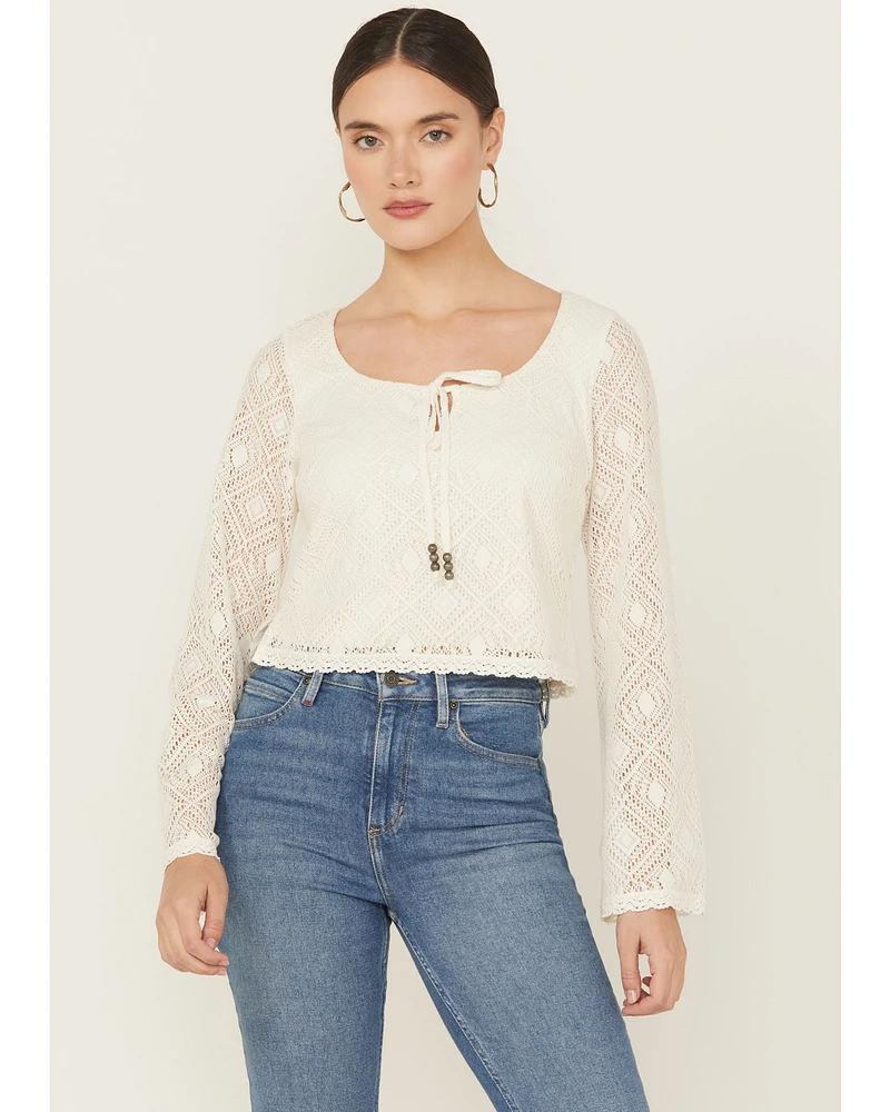 Idyllwind Women's Lacey Scoop Neck Bell Sleeve Crochet Top