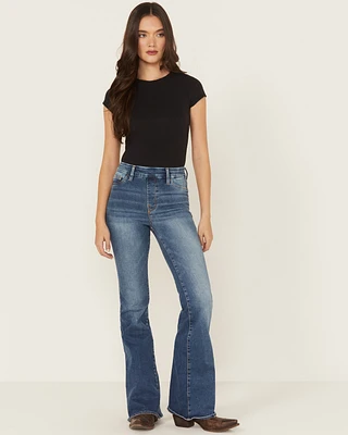Good American Women's Legs Medium Wash High Rise Pull-On Flare Jeans