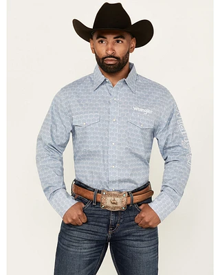 Wrangler Men's Geo Print Logo Long Sleeve Snap Western Shirt
