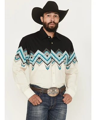 Panhandle Slim Men's Southwestern Border Print Long Sleeve Pearl Snap Western Shirt