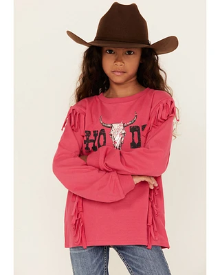 Rock & Roll Denim Girls' Howdy Fringe Long Sleeve Graphic Tee