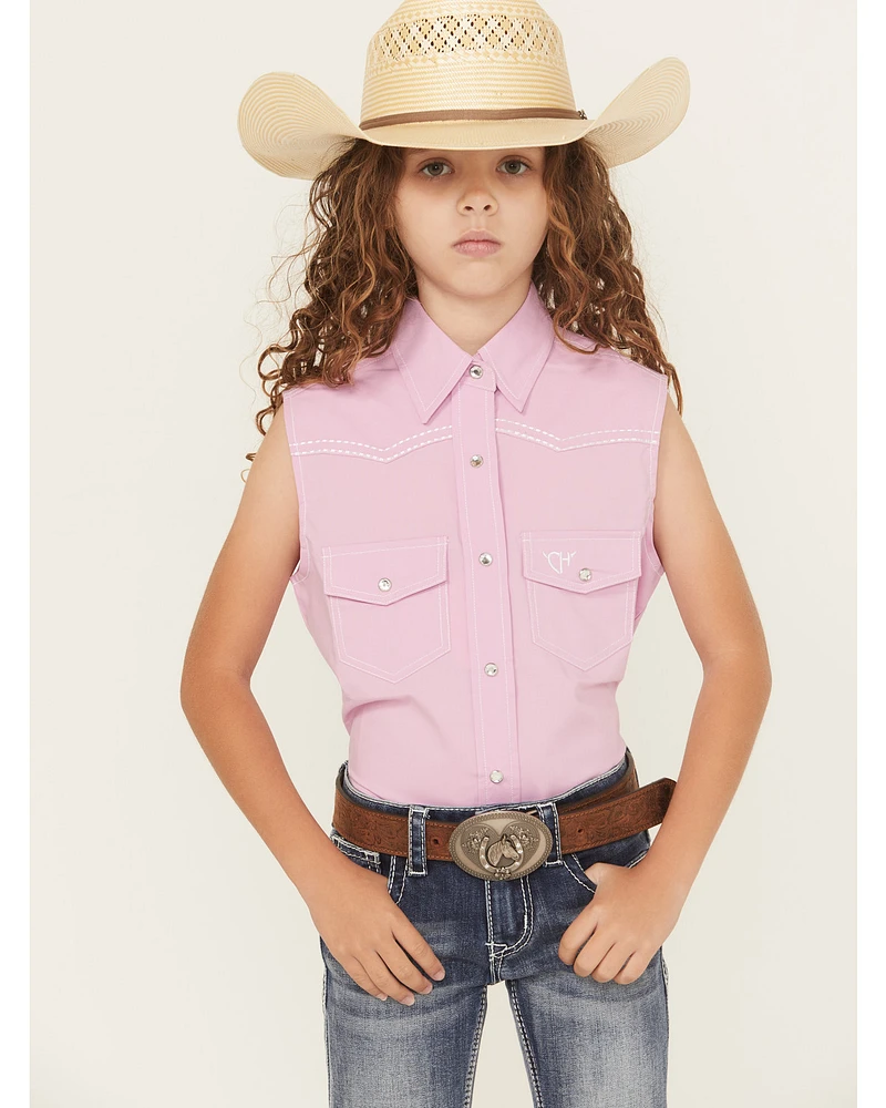 Cowgirl Hardware Girls' Solid Sleeveless Snap Western Shirt