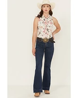 Rock & Roll Denim Women's Dark Wash Mid Rise Boot Stitch Stretch Trouser Jeans