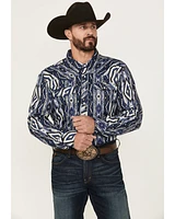 Rock & Roll Denim Men's Tek Southwestern Print Long Sleeve Pearl Snap Western Shirt