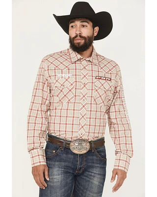 Wrangler Men's PBR Plaid Print Long Sleeve Snap Western Shirt