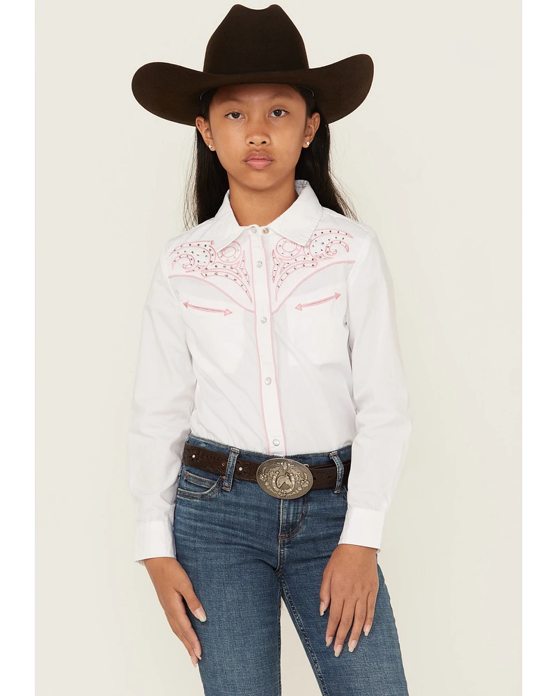 Rodeo Clothing Girls' Bedazzled Long Sleeve Pearl Snap Western Shirt