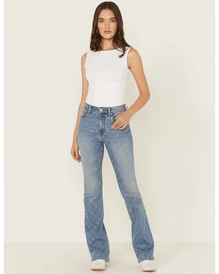 Shyanne Women's Luna Embellished High Rise Flare Stretch Denim Jeans