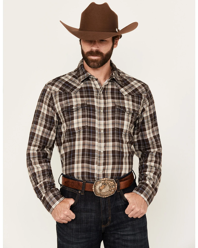 Wrangler Retro Men's Plaid Print Long Sleeve Snap Western Shirt