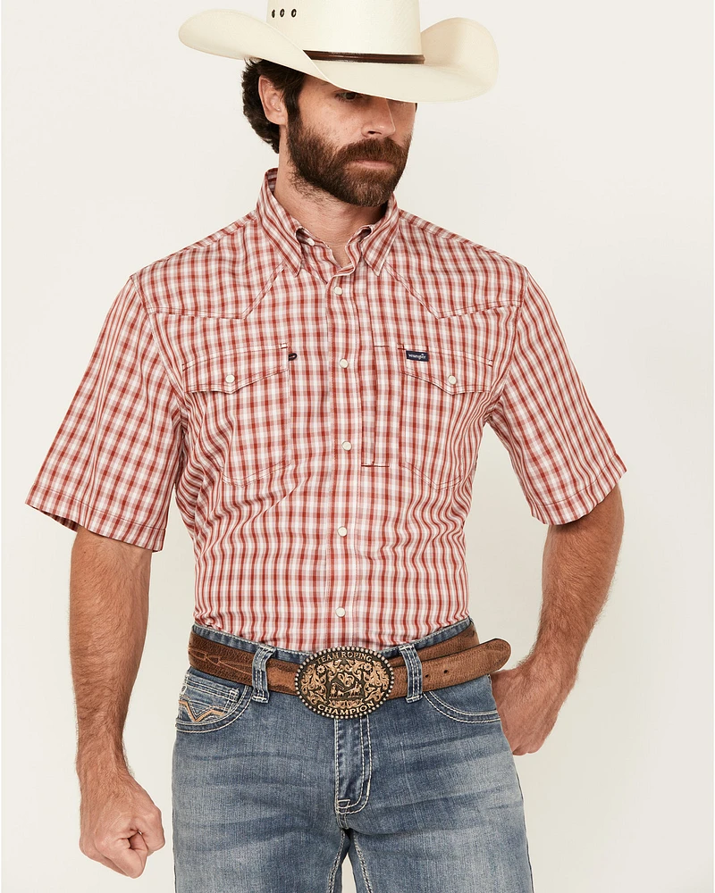 Wrangler Men's Plaid Print Short Sleeve Snap Performance Western Shirt
