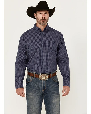 George Strait By Wrangler Men's Plaid Print Long Sleeve Button-Down Stretch Western Shirt
