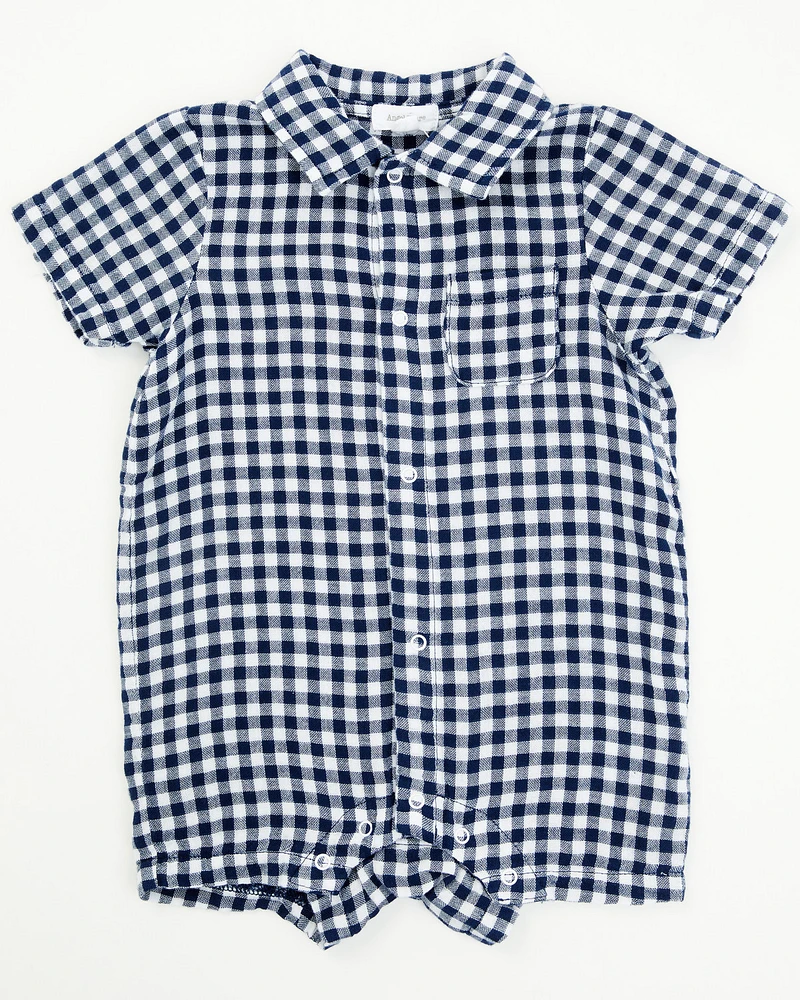 Angel Dear Infant Boys' Gingham Short Sleeve Snap Onesie