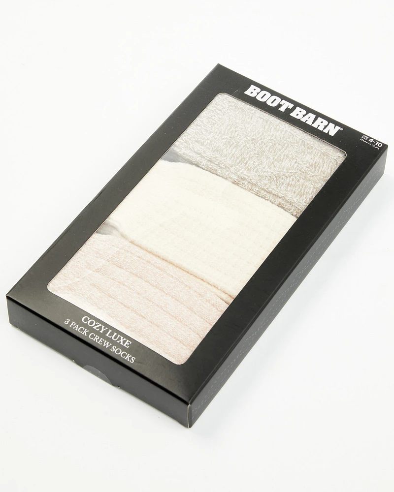Boot Barn Women's Oatmeal Luxe Cozy Sock Gift Box - 3 Piece