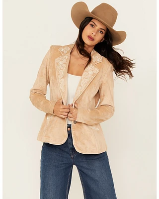 Panhandle Women's Faux Suede Floral Embroidered Blazer