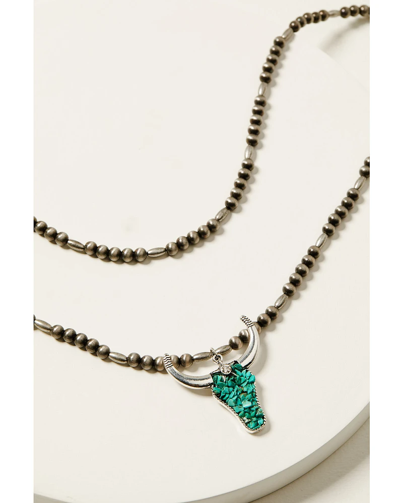 Shyanne Women's Navajo Bead and Star Steer Head Necklace