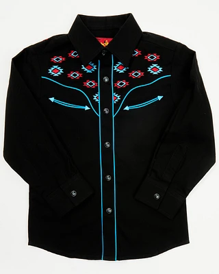 Avalon Boys' Embroidered Long Sleeve Snap Western Shirt