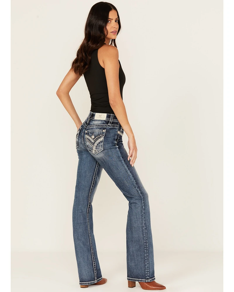 Miss Me Women's Medium Wash Embroidered 30" Bootcut Stretch Denim Jeans