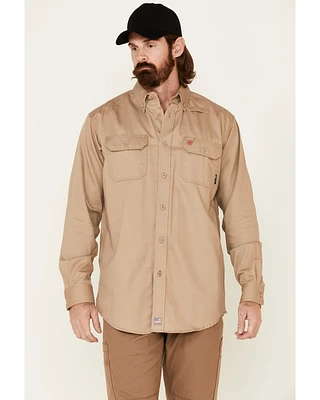 Ariat Men's FR Solid Twill Long Sleeve Button Down Work Shirt - Tall