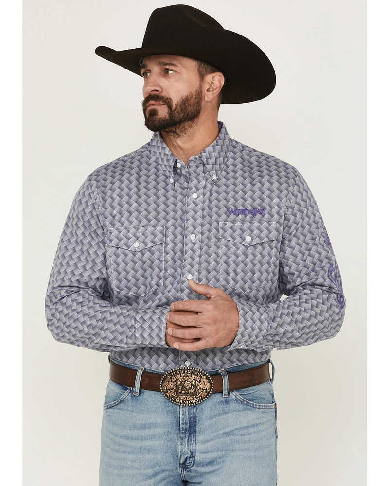 Wrangler Men's Printed Logo Long Sleeve Button-Down Western Shirt