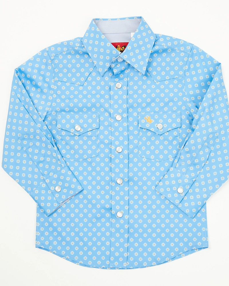 Rodeo Clothing Boys' Geo Print Short Sleeve Pearl Snap Stretch Western Shirt