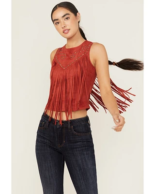 Idyllwind Women's Studded Fringe Faux Suede Sleeveless Shirt