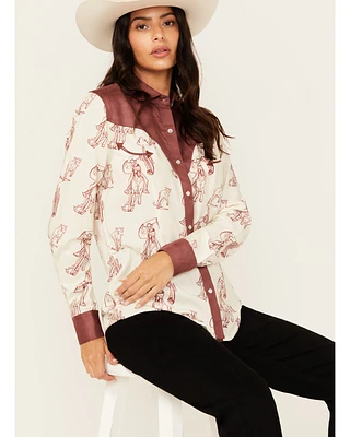 Panhandle Women's Western Print Long Sleeve Pearl Snap Shirt