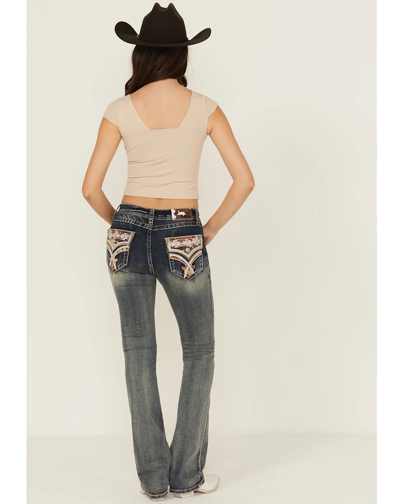 Grace LA Women's Light Wash Cowhide Pockets Mid Rise Stretch Denim Jeans