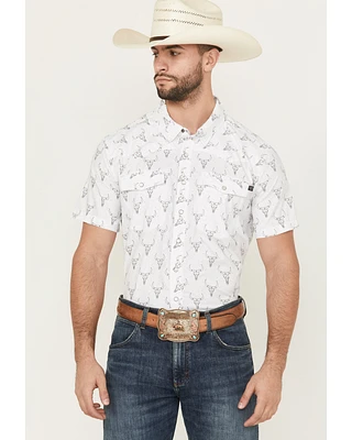 Rock & Roll Denim Men's TEK Longhorn Print Short Sleeve Pearl Snap Western Shirt