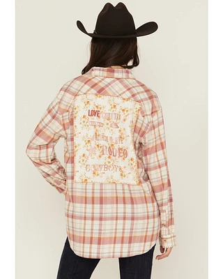 Evergreen Women's Plaid Print Long Sleeve Button-Down Flannel Shirt