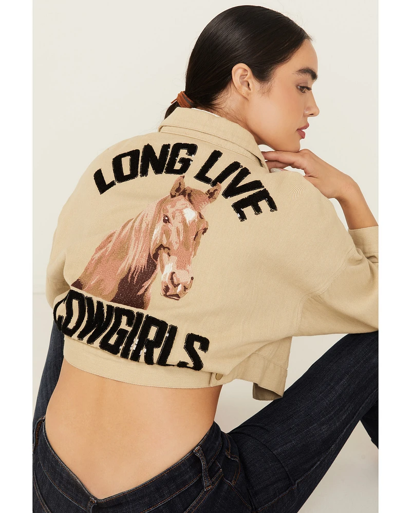 Blue B Women's Long Live Cowgirls Cropped Denim Jacket