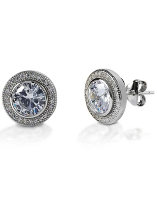 Kelly Herd Women's Round Bezel Set Pave Earrings