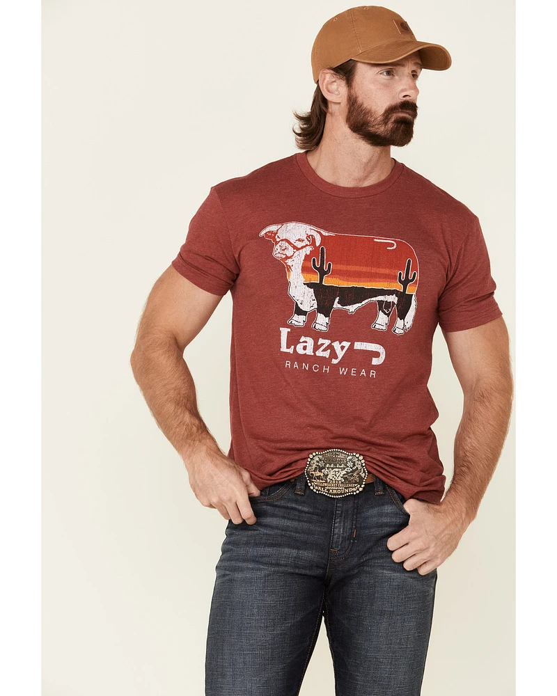 Lazy J Ranch Men's Red Logo Sunrise Graphic T-Shirt